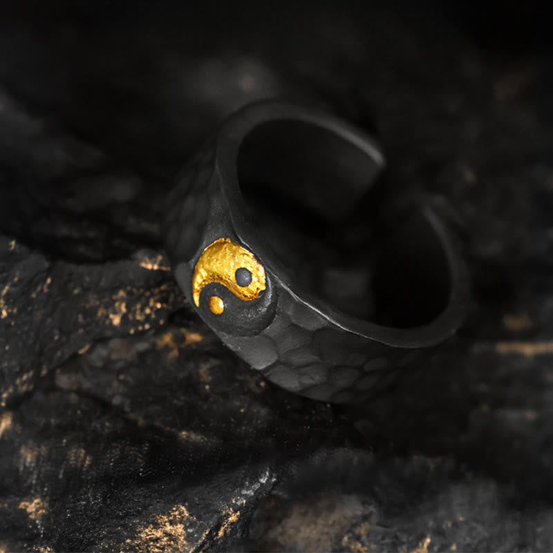 Ring 925 Silber Gold Yin Yang Balance Pixiu Schutz Glück