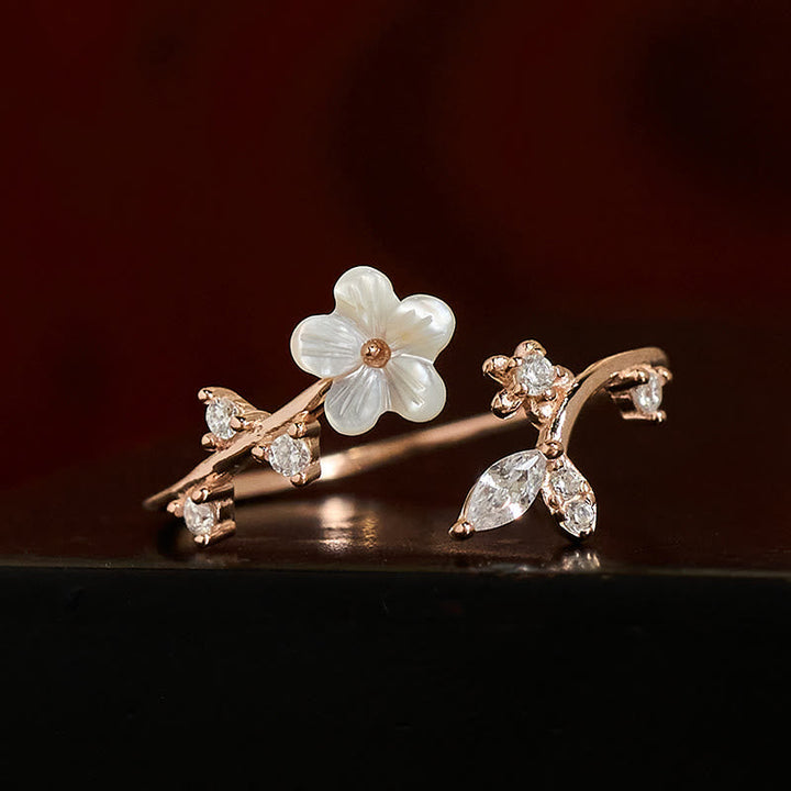 Ring 925 Silber Weiße Blume – Segen Kristall eleganter Schmuck