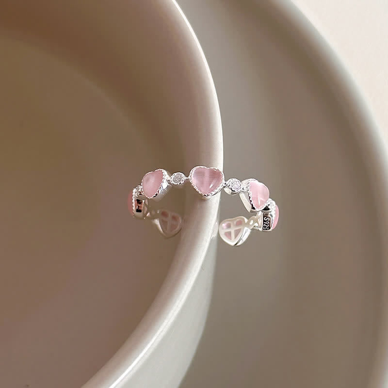 Ring 925 Silber Rosa Katzenauge Herz – Liebe