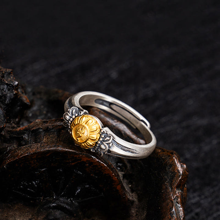 Ring 925 Silber Tara Schutz mit goldener Lotusblüte Spiritualität