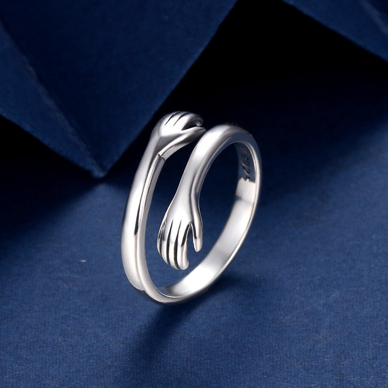 Ring 925 Silber Umarmung – Liebe mit zwei Händen Paar