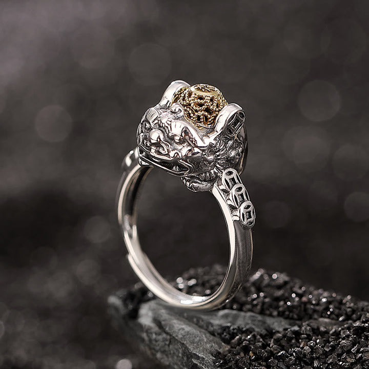 Ring 925 Silber Pixiu Kupfermünze Wohlstand Reichtum Glück Fengshui