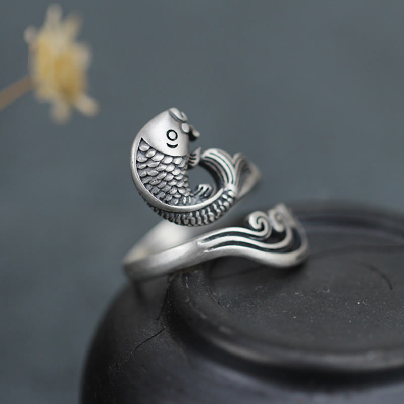 Ring 925 Silber Koi Fisch Design Glück Wohlstand Feng Shui