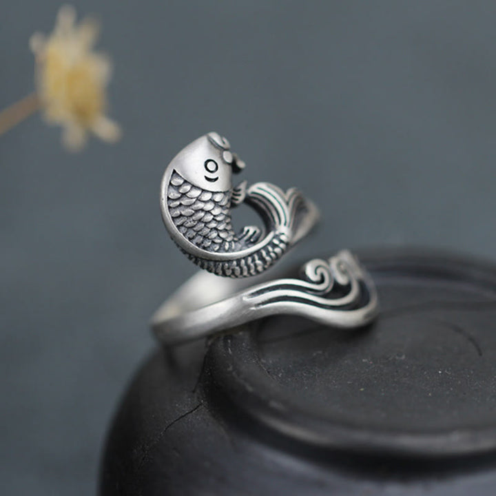 Ring 925 Silber Koi Fisch Design Glück Wohlstand Feng Shui