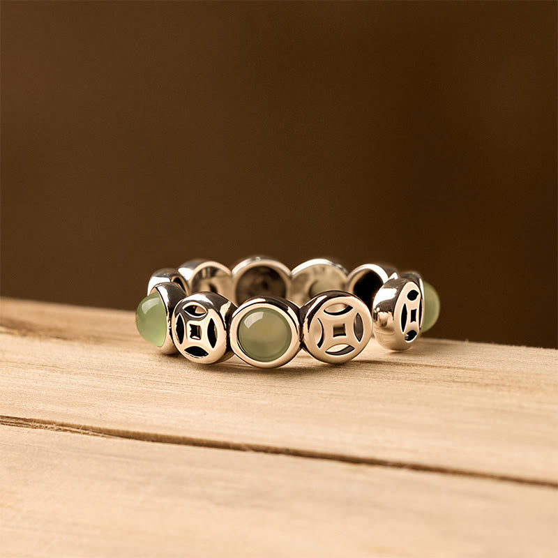 Jade Ring mit Kupfermünzen Feng Shui Symbol für Glück Wohlstand