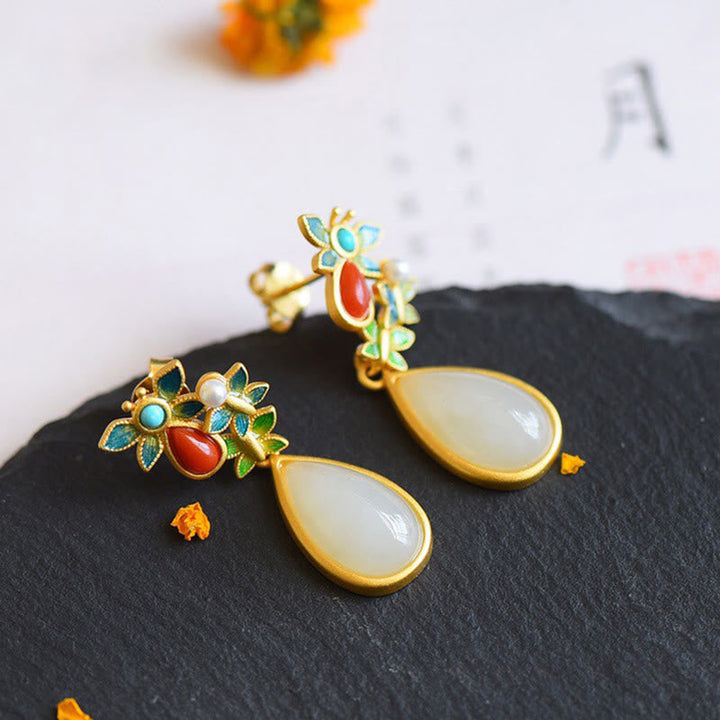 Ohrringe Jade Achat Schmetterling Gold Tropfen Boho Schmuck spirituell