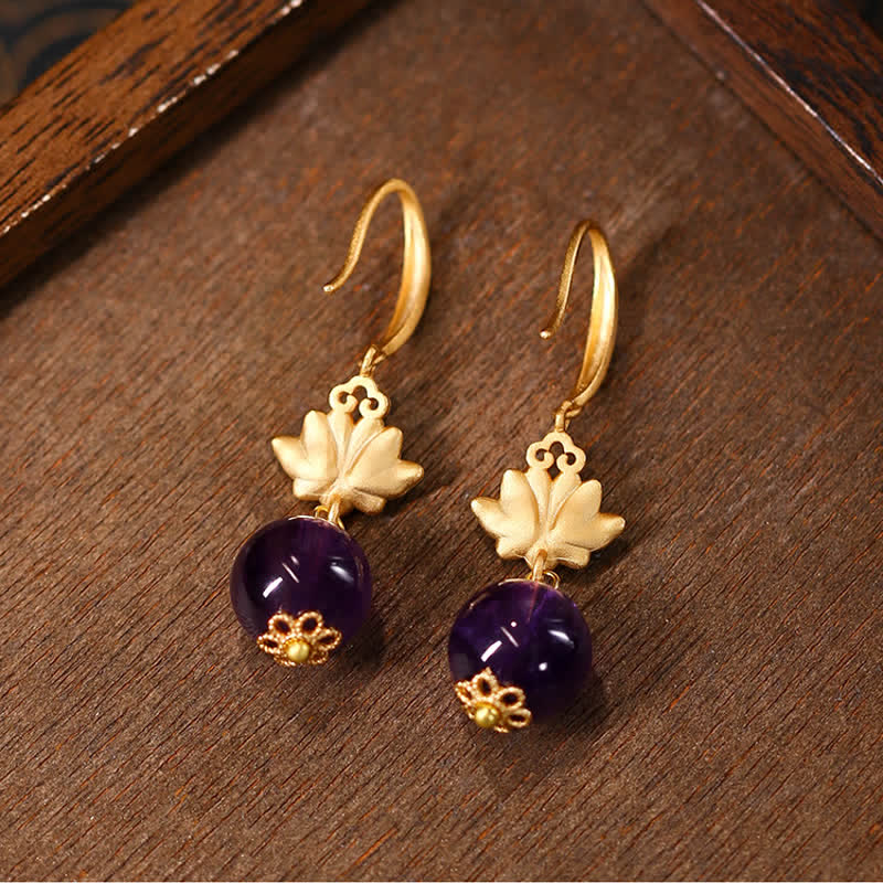 Amethyst Ohrringe Lotus gold Erleuchtung Boho Schmuck spirituell Ohrhänger