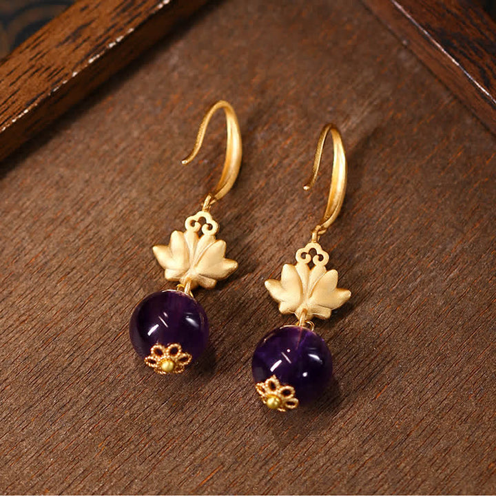 Amethyst Ohrringe Lotus gold Erleuchtung Boho Schmuck spirituell Ohrhänger