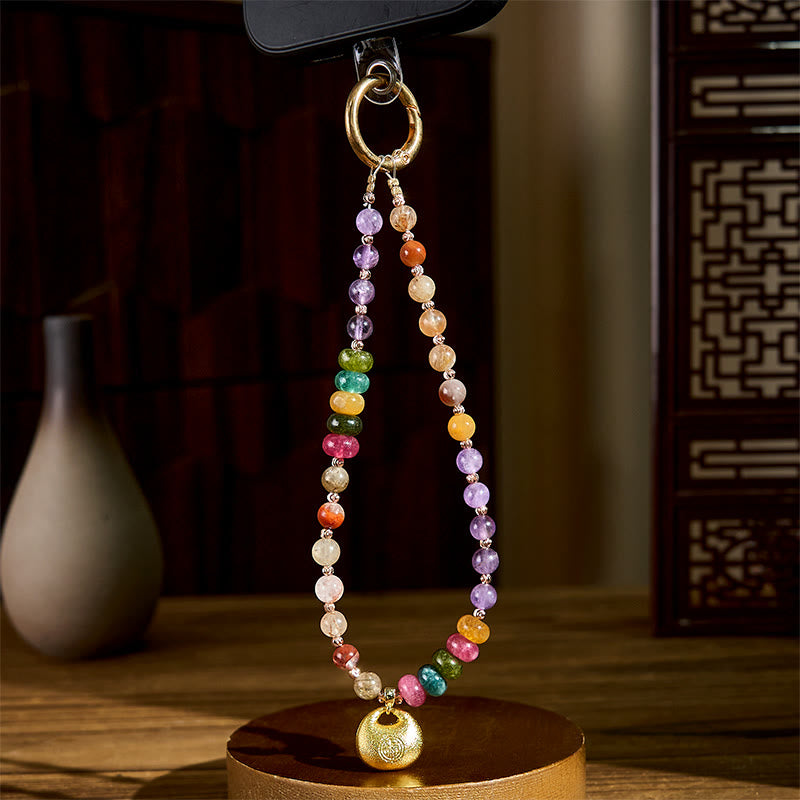 Schlüsselanhänger Fu Amethyst Super Seven bunte Edelsteine Glücksbringer spirituell Feng Shui