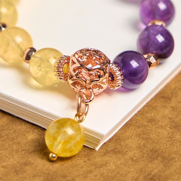 Schlüsselanhänger Amethyst & Citrin Edelstein Perlen Rosegold spiritueller Glücksbringer