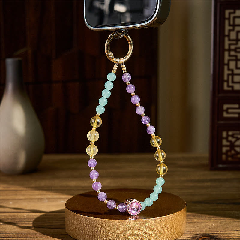 Schlüsselanhänger Amethyst Aventurin Citrin Perlen Bewusstsein spirituell Glücksbringer Handy