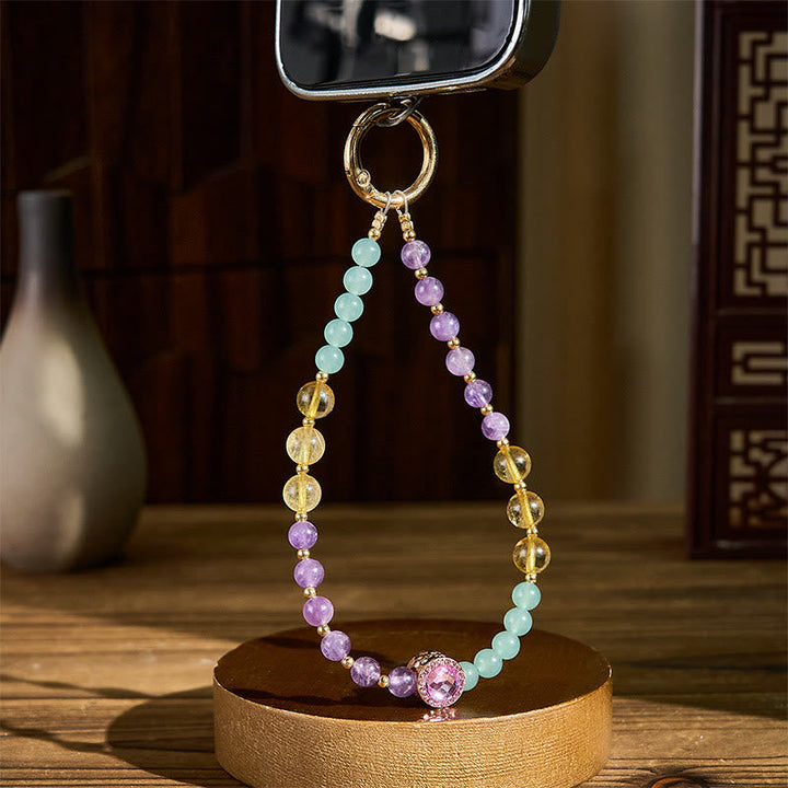 Schlüsselanhänger Amethyst Aventurin Citrin Perlen Bewusstsein spirituell Glücksbringer Handy