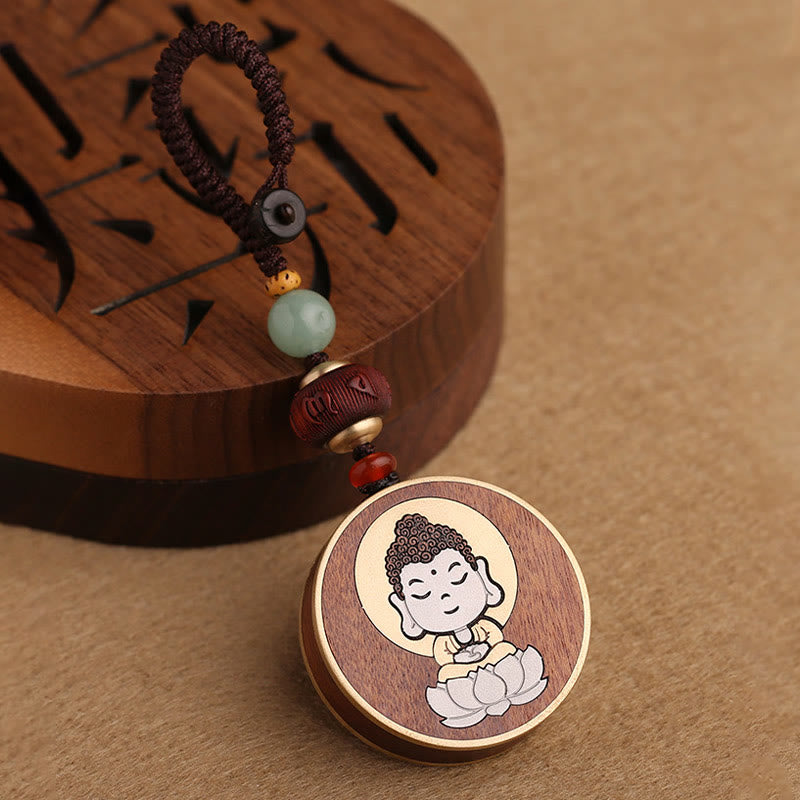 Schlüsselanhänger Buddha Ebenholz – Balance mit Jade Perlen und Lotus Gravur