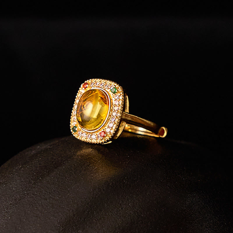 Ring Bernstein Blume Quadrat mit funkelnden Kristallen elegante Fassung