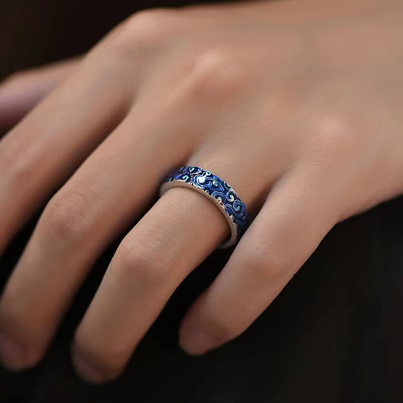 Ring Blauer Achat Glückswolke getragen Hand Heilung Glück Schutz