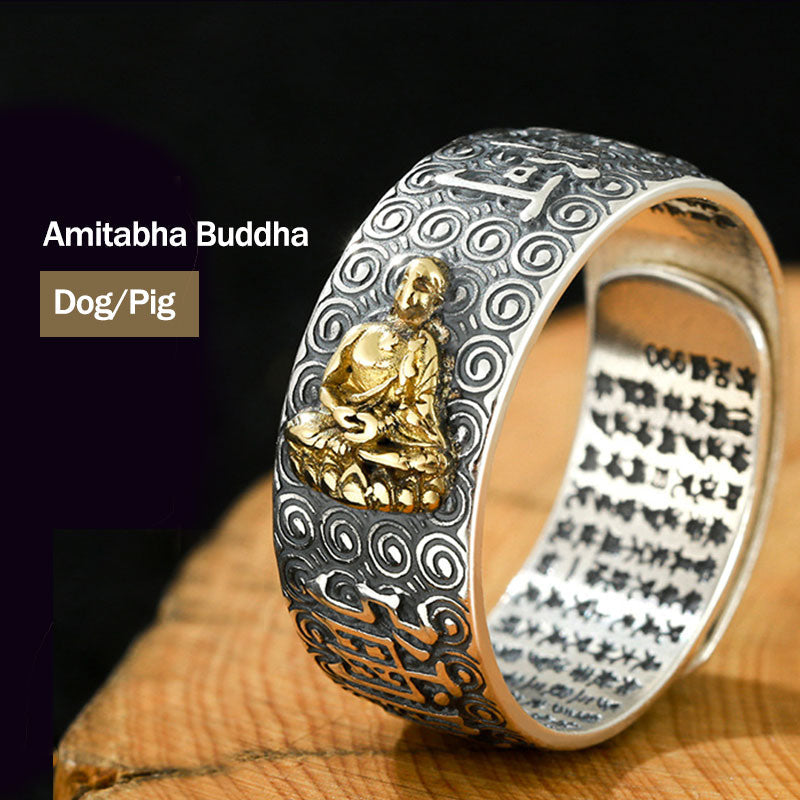 Ring Buddha Sternzeichen – Wohlstand & Glück Amitabha Buddha-Dog/Pig