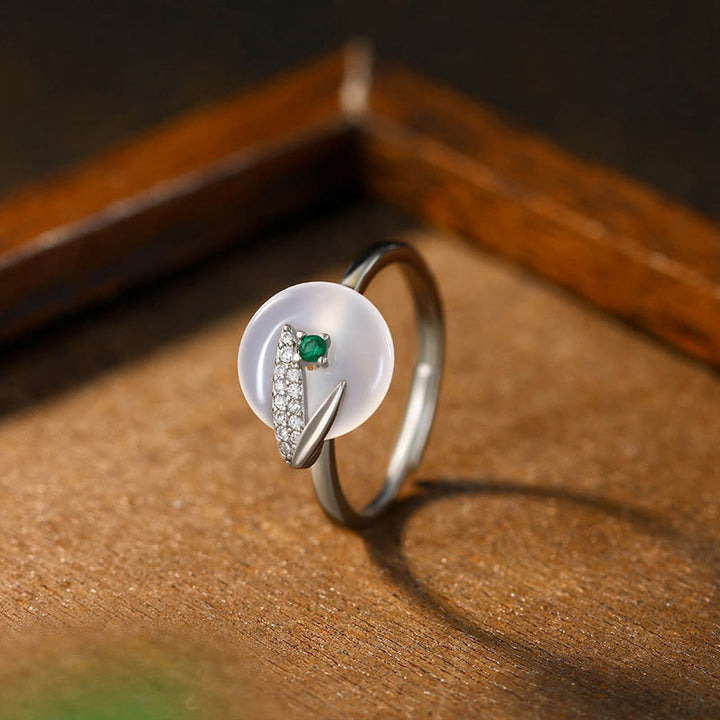 Ring Chalcedon Bambusblatt-Muster – Glück