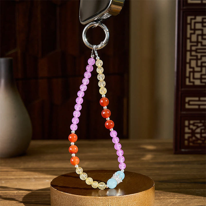 Schlüsselanhänger Chalcedon Citrin Krone Perlen bunt Glücksbringer spirituell Schmuck