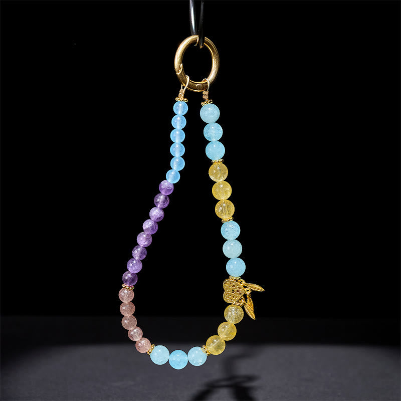 Schlüsselanhänger Chalcedon Citrin Herz Amethyst Perlen goldener Anhänger spirituell