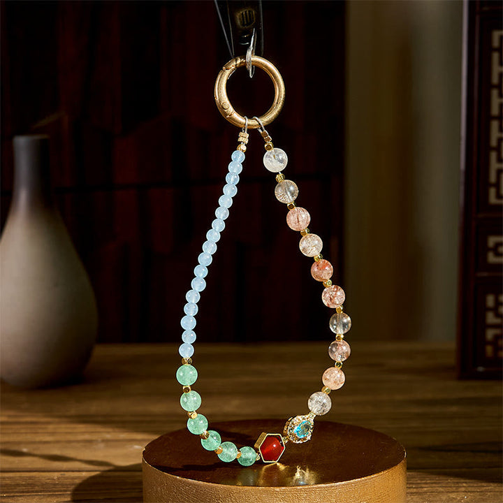 Schlüsselanhänger Super Seven Chalcedon Heilung Edelstein Perlen spirituell Glücksbringer