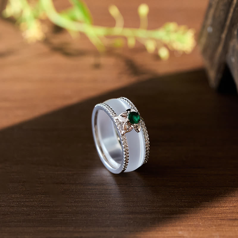 Ring Chalcedon Kürbisblüte Harmonie mit grünem Stein Fengshui Schutz