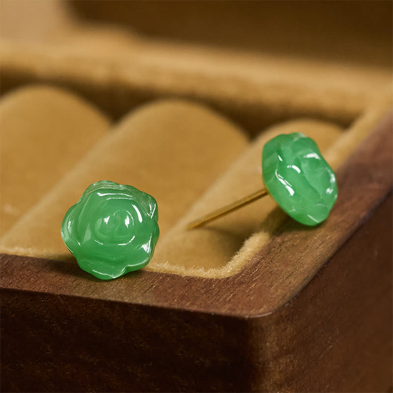 Ohrringe Chalcedon Rose Stärke Mut grüne Blüten Ohrstecker Schmuckschatulle Boho