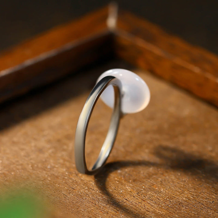 Ring Chalcedon Bambusblatt-Muster Glück Schutz Fingerring Edelstein