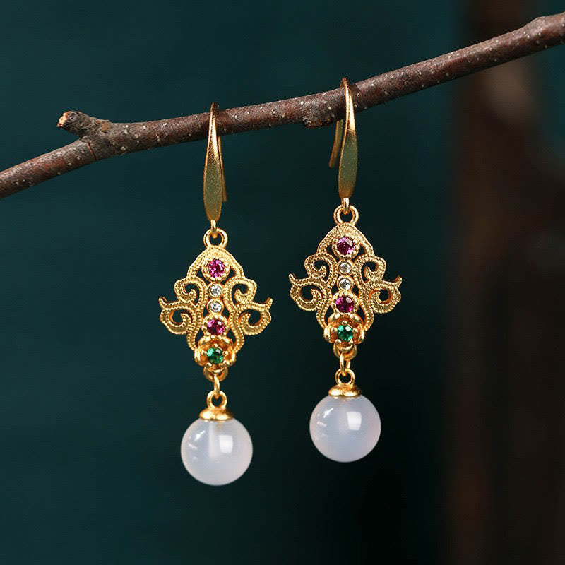 Ohrringe Chalcedon Vergoldet – Positivität Boho Schmuck spirituell Ohrhänger filigran