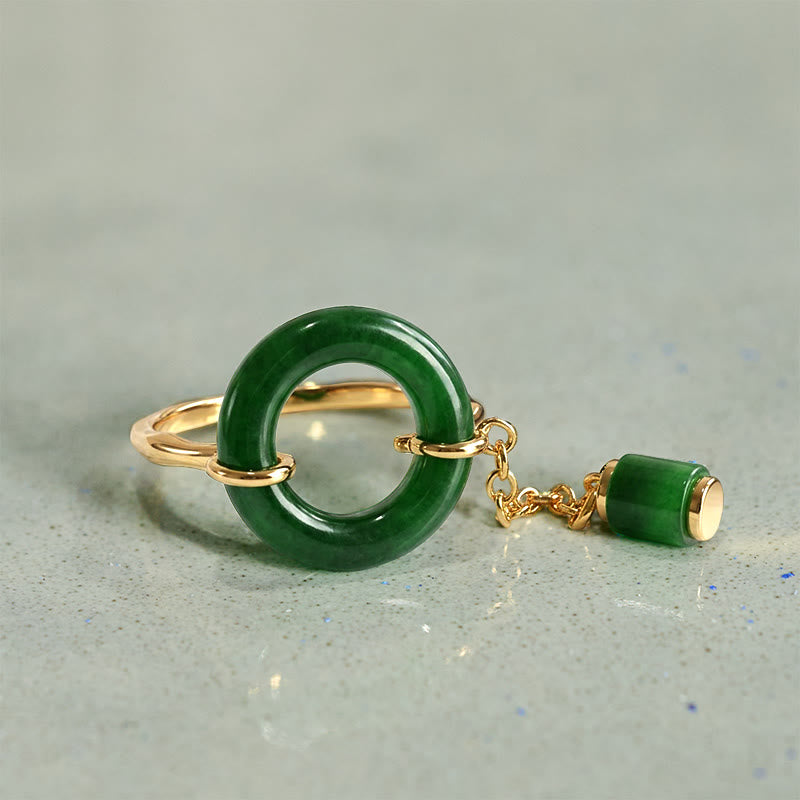 Grüner Chalcedon Ring Schnalle Goldbeschlag Frieden Stärke Feng Shui