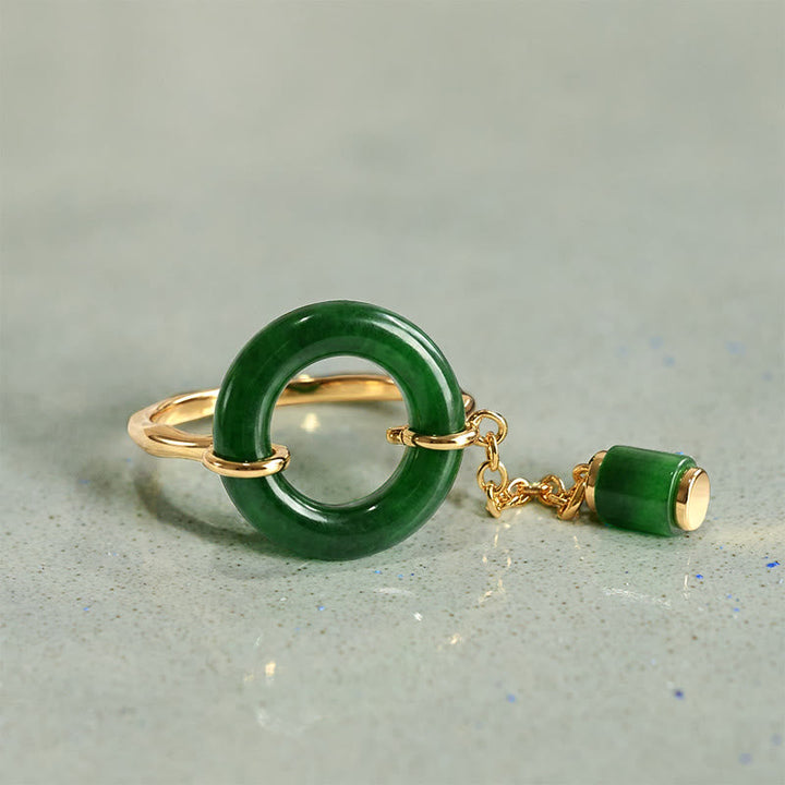 Grüner Chalcedon Ring Schnalle Goldbeschlag Frieden Stärke Feng Shui