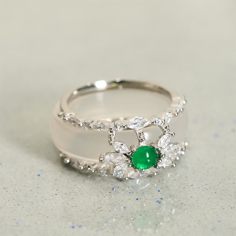Silber Ring mit grünem Chalcedon Blume Zirkon für Positivität und Schutz