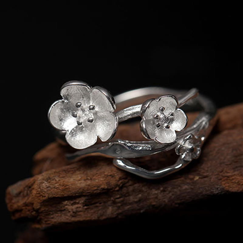 Ring 925 Silber Pflaumenblüte Balance traditioneller Fingerring mit Blütenmotiv