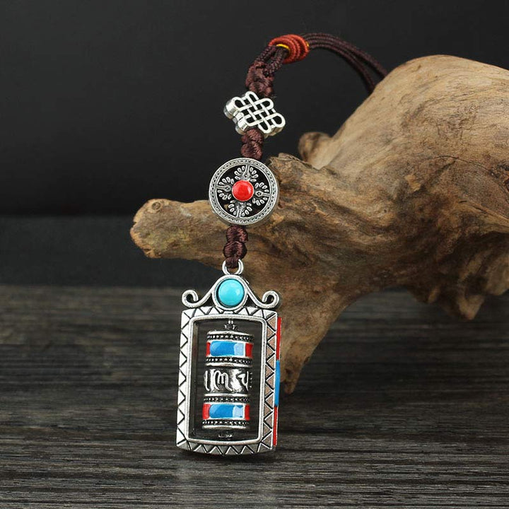 Schlüsselanhänger Om Mani Gebetsmühle Tibet Silber Türkis spirituell Glücksbringer