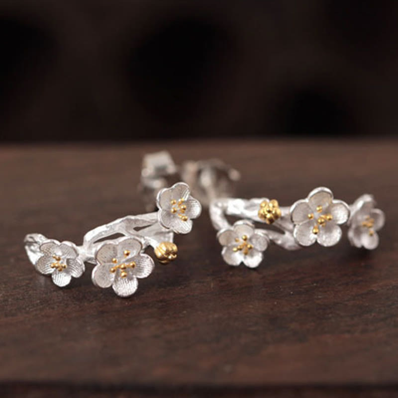 Ohrringe Silber Pflaumenblüte Zweig filigran Boho Schmuck spirituell Ohrstecker