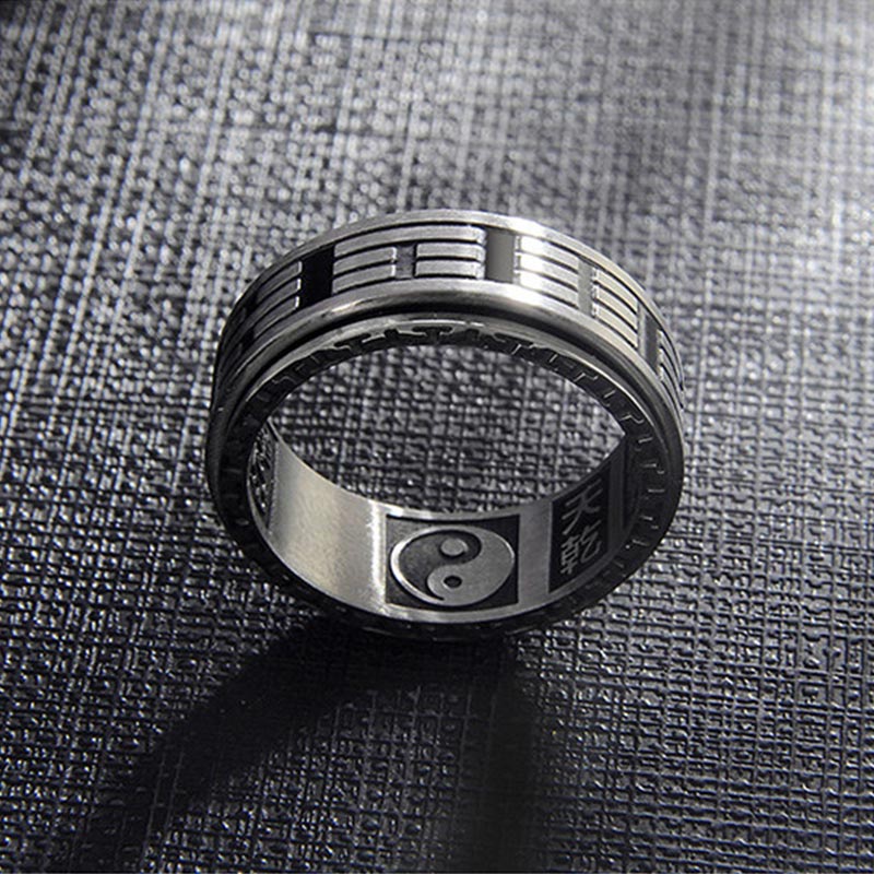 Titanstahl Ring mit Yin Yang Bagua Symbol Balance Fengshui