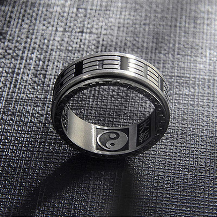 Titanstahl Ring mit Yin Yang Bagua Symbol Balance Fengshui