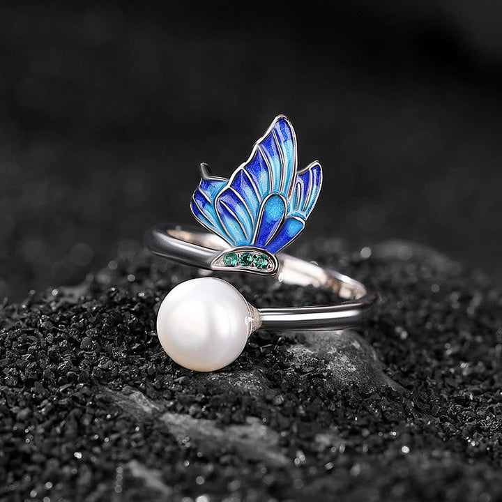 Ohrringe Silber Perle Schmetterling