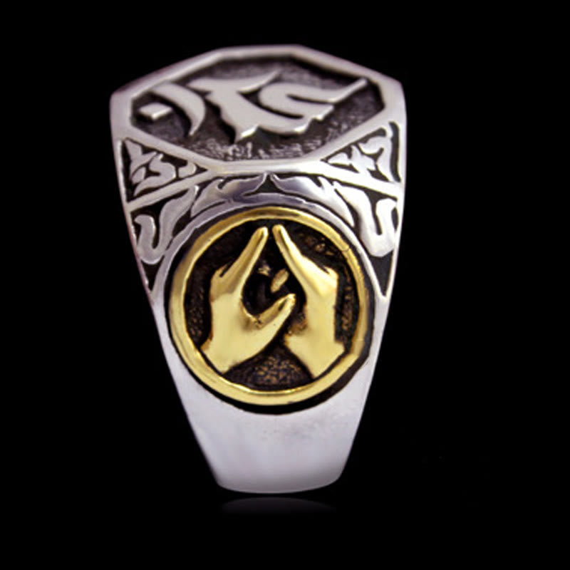 Ring 925 Silber Sanskrit-Design Mudra Schutz goldene Gravur Fingerring