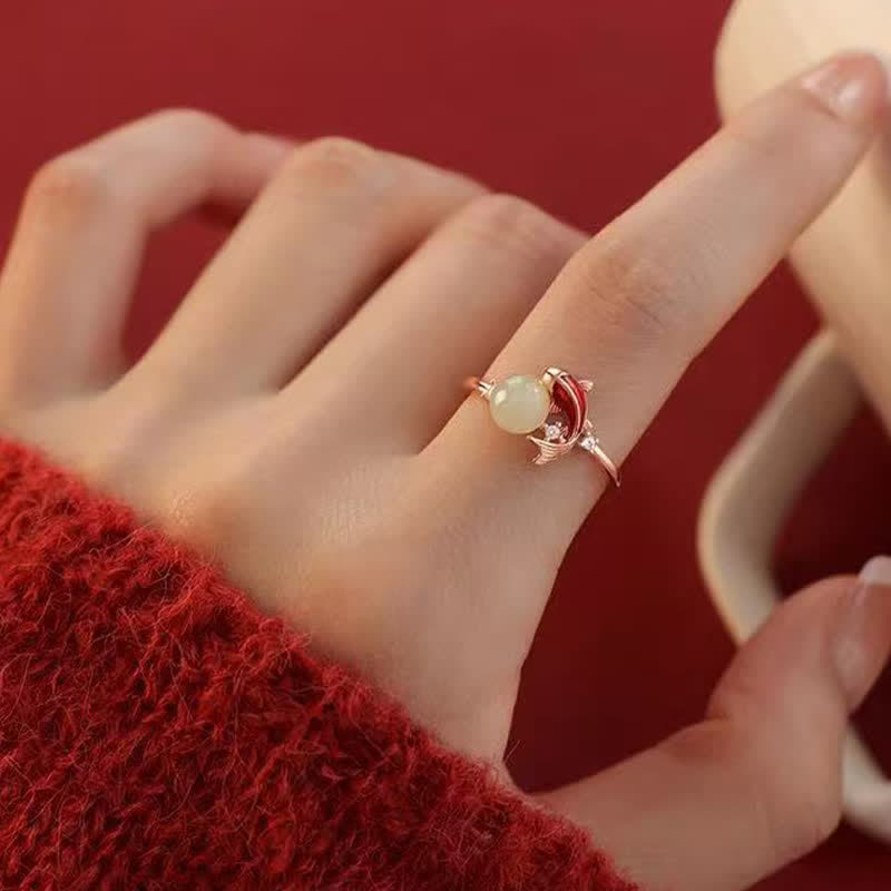 Silberring weiße Perle rote Akzente Feng Shui Erfolg elegant