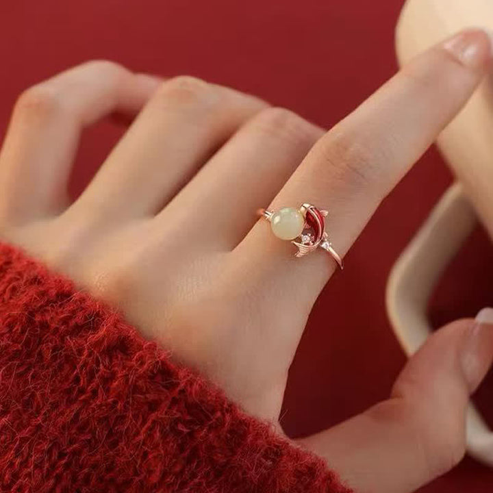 Silberring weiße Perle rote Akzente Feng Shui Erfolg elegant