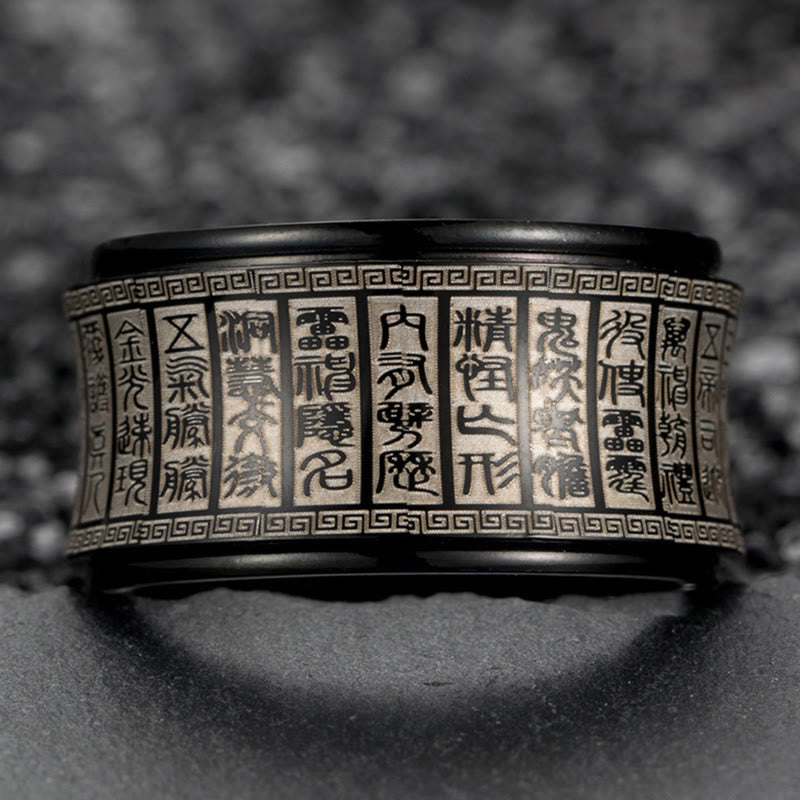 Ring Titanstahl mit Mantra Siegel Balance Schutz Feng Shui Kraft