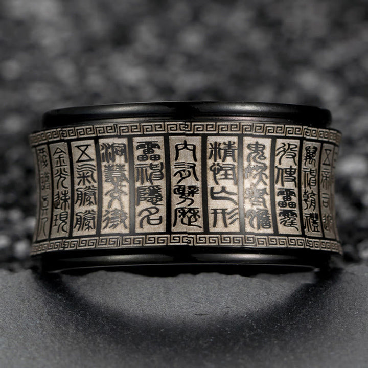 Ring Titanstahl mit Mantra Siegel Balance Schutz Feng Shui Kraft