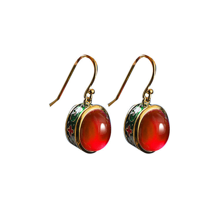 Ohrringe Roter Korund Gold Cloisonné Emaille Ohrhänger Boho Schmuck spirituell