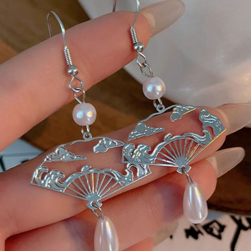 Ohrringe Kupfer Perle Glückswolken Fächer getragen Boho Schmuck spirituell