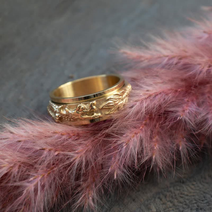 Gold Drachen Ring Titanstahl eleganter Feng Shui Schutz Glück