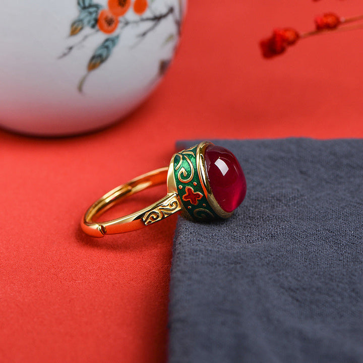 Ring 925 Silber Roter Korund eleganter Schmuck Feng Shui Schutz Kraft Mut