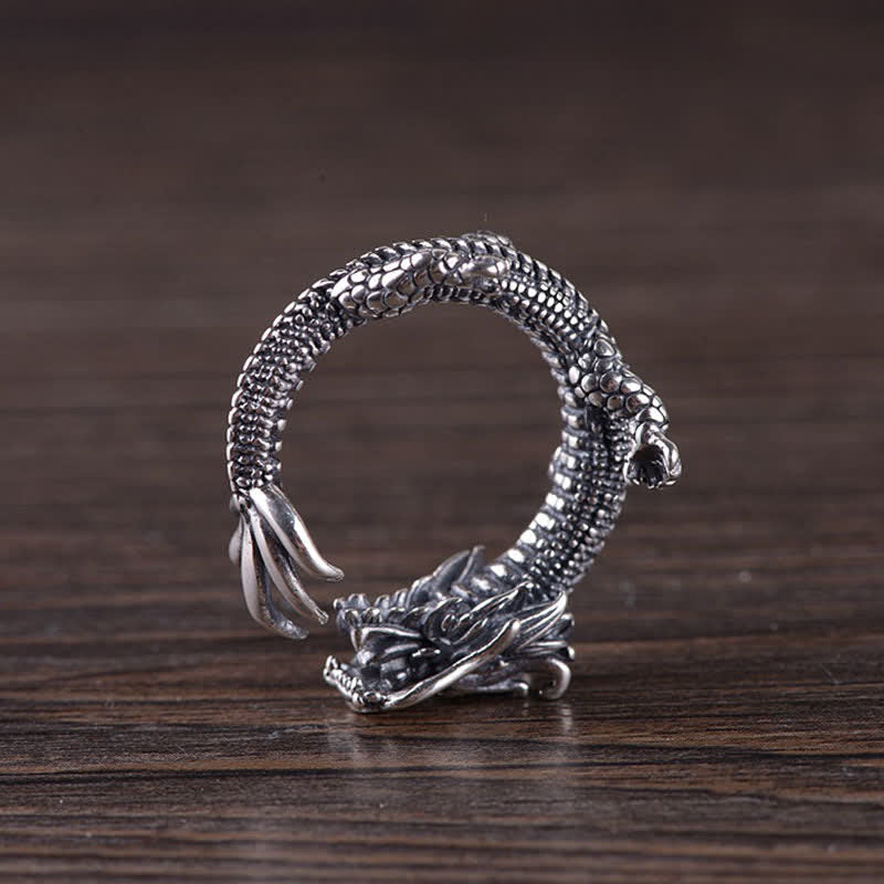 Ring 925 Silber Drachen mit Flügeln glänzend Schutz Symbol