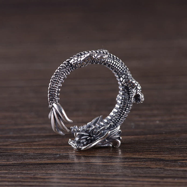 Ring 925 Silber Drachen mit Flügeln glänzend Schutz Symbol