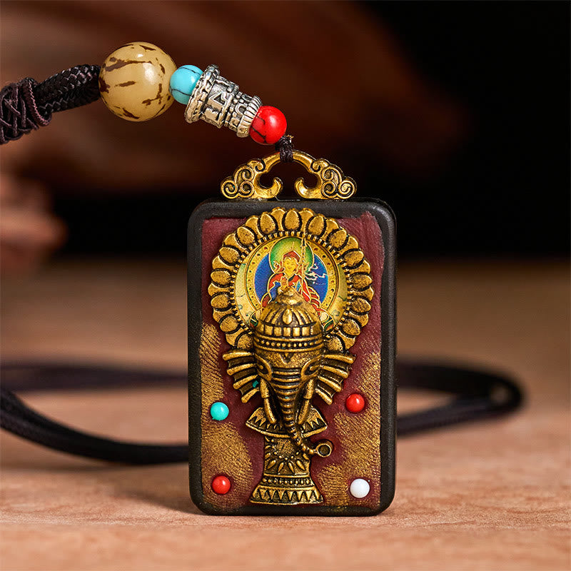 Tibetische Kette Ebenholz Ganesha Frieden mit bunten Naturstein Perlen