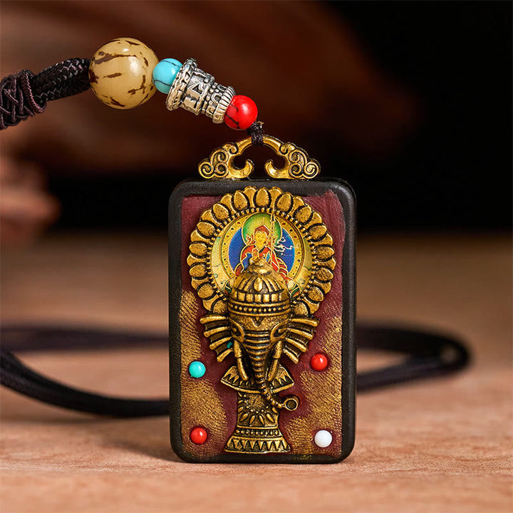 Tibetische Kette Ebenholz Ganesha Frieden mit bunten Naturstein Perlen